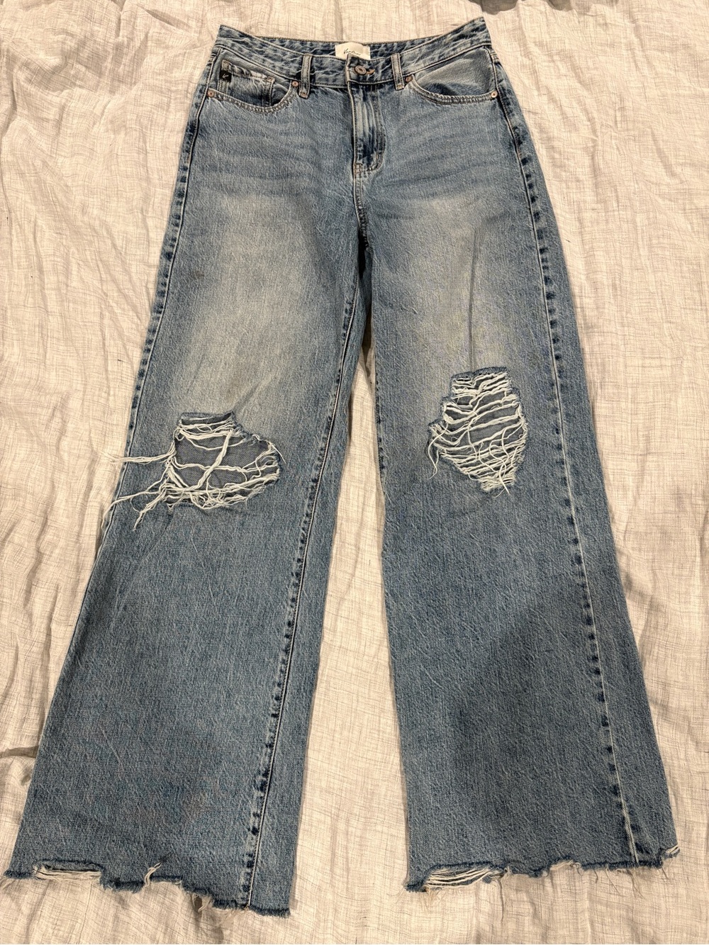 KanCan Medium Blue Ripped Wide-Leg Jeans
